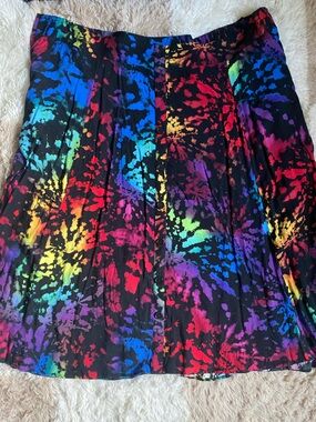 Torrid Black Rainbow Tie-Dye Midi Button-Front Skirt
